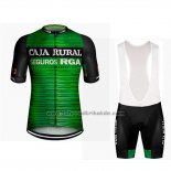 2019 Fahrradbekleidung Caja Rural Grun Shwarz Trikot Kurzarm und Tragerhose