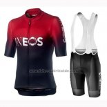 2019 Fahrradbekleidung Castelli INEOS Shwarz Rot Trikot Kurzarm und Tragerhose