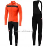 2019 Fahrradbekleidung Castelli Puro 3 Orange Shwarz Trikot Langarm und Tragerhose