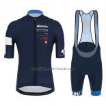 2019 Fahrradbekleidung Tour de Suisse Dunkel Blau Wei Trikot Kurzarm und Tragerhose