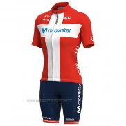 2021 Fahrradbekleidung Frau Movistar Champion Danemark Trikot Kurzarm und Tragerhose