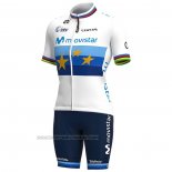 2021 Fahrradbekleidung Frau Movistar Champion Europa Trikot Kurzarm und Tragerhose