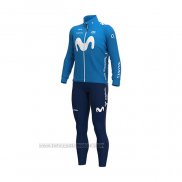 2021 Fahrradbekleidung Movistar Blau Trikot Langarm und Tragerhose