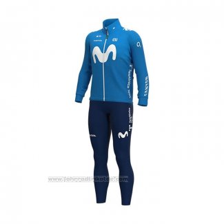 2021 Fahrradbekleidung Movistar Blau Trikot Langarm und Tragerhose