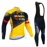 2023 Fahrradbekleidung Jumbo Visma Gelb Shwarz Trikot Langarm und Tragerhose