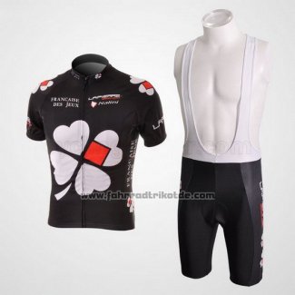 2010 Fahrradbekleidung FDJ Wei und Shwarz Trikot Kurzarm und Tragerhose