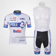 2012 Fahrradbekleidung FDJ Wei und Azurblau Trikot Kurzarm und Tragerhose