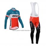 2014 Fahrradbekleidung BMC Champion Italien Blau und Orange Trikot Langarm und Tragerhose
