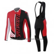 2015 Fahrradbekleidung Specialized Shwarz und Hell Rot Trikot Langarm und Tragerhose