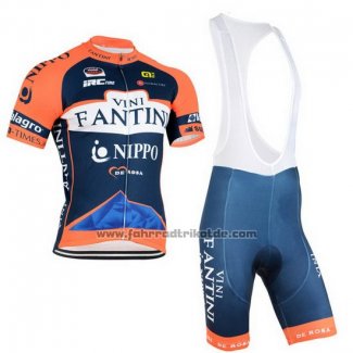 2015 Fahrradbekleidung Vini Fantini Orange und Blau Trikot Kurzarm und Tragerhose