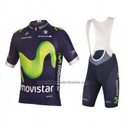 2016 Fahrradbekleidung Movistar Grun und Blau Trikot Kurzarm und Tragerhose