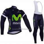 2016 Fahrradbekleidung Movistar Wei und Blau Trikot Langarm und Tragerhose