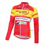 2016 Fahrradbekleidung Wallonie Bruxelles Gelb und Rot Trikot Langarm und Tragerhose