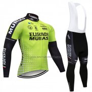 2018 Fahrradbekleidung Euskadi Murias Grun und Shwarz Trikot Langarm und Tragerhose