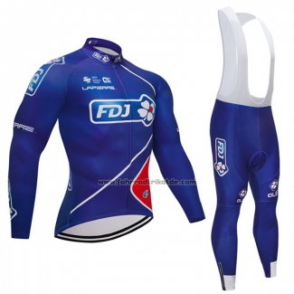 2018 Fahrradbekleidung FDJ Blau Trikot Langarm und Tragerhose