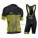 2018 Fahrradbekleidung Northwave Shwarz Gelb Trikot Kurzarm und Tragerhose