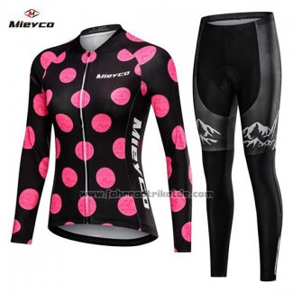 2019 Fahrradbekleidung Frau Mieyco Shwarz Rosa Trikot Langarm und Tragerhose