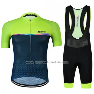 2019 Fahrradbekleidung Jokvie Grun Dunkel Blau Trikot Kurzarm und Tragerhose