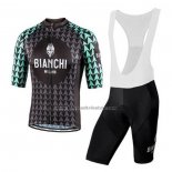 2020 Fahrradbekleidung Bianchi Shwarz Grun Trikot Kurzarm und Tragerhose