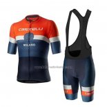 2020 Fahrradbekleidung Castelli Orange Wei Blau Trikot Kurzarm und Tragerhose