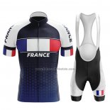 2020 Fahrradbekleidung Champion Frankreich Blau Wei Rot Trikot Kurzarm und Tragerhose