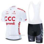 2021 Fahrradbekleidung CCC Team Wei Trikot Kurzarm und Tragerhose
