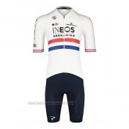 2022 Fahrradbekleidung British Champion Ineos Blau Wei Trikot Kurzarm und Tragerhose