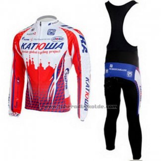 2011 Fahrradbekleidung Katusha Wei und Rot Trikot Langarm und Tragerhose