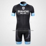 2012 Fahrradbekleidung Bianchi Shwarz und Hellblau Trikot Kurzarm und Tragerhose