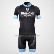 2012 Fahrradbekleidung Bianchi Shwarz und Hellblau Trikot Kurzarm und Tragerhose
