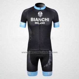 2012 Fahrradbekleidung Bianchi Shwarz und Hellblau Trikot Kurzarm und Tragerhose