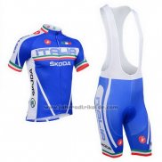 2013 Fahrradbekleidung Castelli Italien Wei und Blau Trikot Kurzarm und Tragerhose