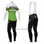 2014 Fahrradbekleidung Scott Grun und Wei Trikot Langarm und Tragerhose