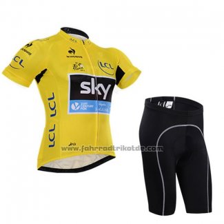 2015 Fahrradbekleidung Sky Lider Gelb Trikot Kurzarm und Tragerhose