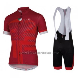 2016 Fahrradbekleidung Castelli Rot und Wei Trikot Kurzarm und Tragerhose
