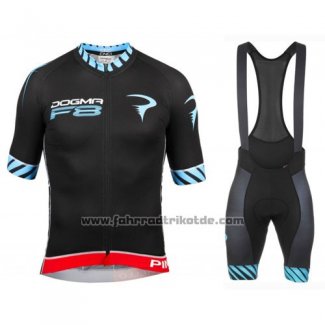 2016 Fahrradbekleidung Pinarello Shwarz und Blau Trikot Kurzarm und Tragerhose