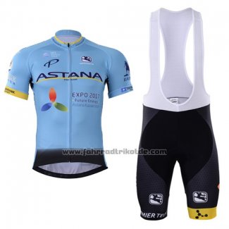 2017 Fahrradbekleidung Astana Blau Trikot Kurzarm und Tragerhose