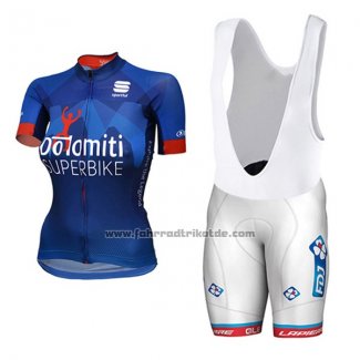 2017 Fahrradbekleidung Frau Dotomini Superbike Blau Trikot Kurzarm und Tragerhose