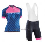 2017 Fahrradbekleidung Frau Northwave Blau und Rosa Trikot Kurzarm und Tragerhose