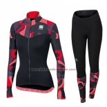 2017 Fahrradbekleidung Frau Sportful Primavera Shwarz und Rot Trikot Langarm und Tragerhose