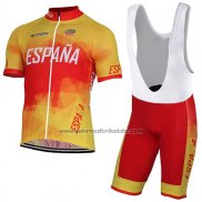 2017 Fahrradbekleidung Spanien Gelb und Rot Trikot Kurzarm und Tragerhose