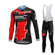 2018 Fahrradbekleidung BMC Shwarz und Rot Trikot Langarm und Tragerhose