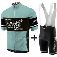 2018 Fahrradbekleidung Morvelo Grun und Shwarz Trikot Kurzarm und Tragerhose