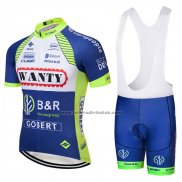 2018 Fahrradbekleidung Wanty Blau und Wei Trikot Kurzarm und Tragerhose