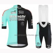 2019 Fahrradbekleidung Bianchi Countervail Shwarz Grun Trikot Kurzarm und Tragerhose