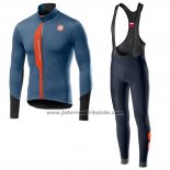 2019 Fahrradbekleidung Castelli TRAS Blau Orange Trikot Langarm und Tragerhose