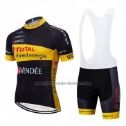 2019 Fahrradbekleidung Direct Energie Shwarz Gelb Trikot Kurzarm und Tragerhose