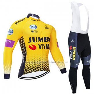 2019 Fahrradbekleidung Jumbo Visma Gelb Shwarz Trikot Langarm und Tragerhose