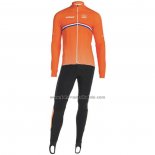 2019 Fahrradbekleidung Niederlande Orange Trikot Langarm und Tragerhose