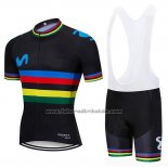 2019 Fahrradbekleidung UCI Weltmeister Movistar Shwarz Trikot Kurzarm und Tragerhose